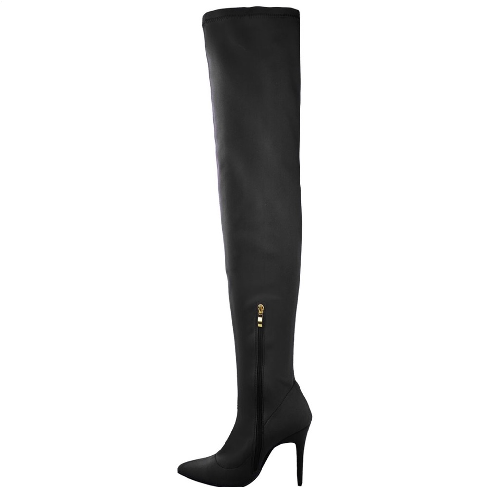 Black Thigh High Stretch Stiletto Boot